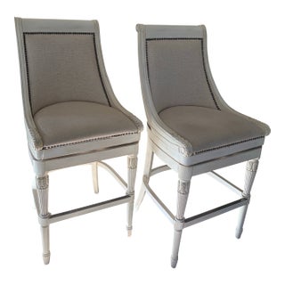Front Gate Upholstred Swivel Bar Stools Set of 2 For Sale
