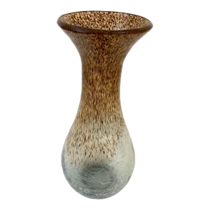 Vintage Italian Murano Brown Art Glass Vase With Gold Speckles