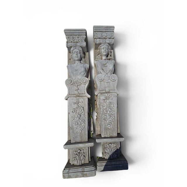 Large Caryatid Sculptures, Late 20th Century, Marble, Set of 2 For Sale - Image 13 of 14