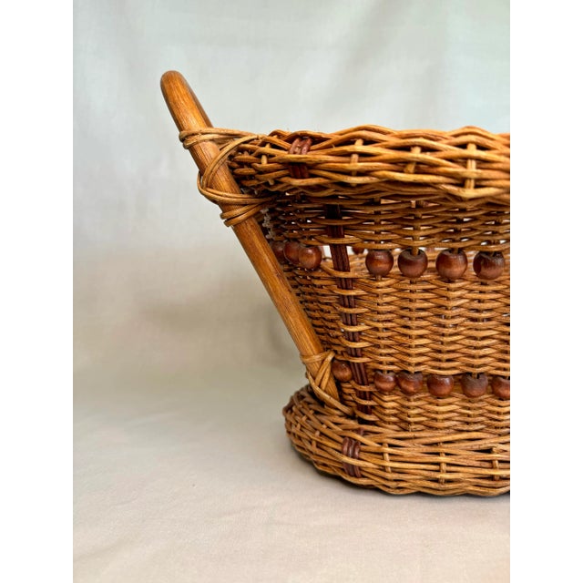 Wood Arts & Crafts Wicker Bentwood Beaded Double Handle Basket For Sale - Image 7 of 12
