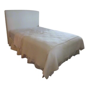 Minimalistic White Fabric Queen Head Board & Bed Frame