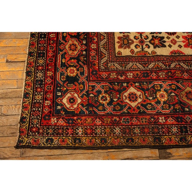 1940s 1940s Mid Century Modern Beige Field Floral 4Star Knotted Wool Persian Mahal Rug For Sale - Image 5 of 8
