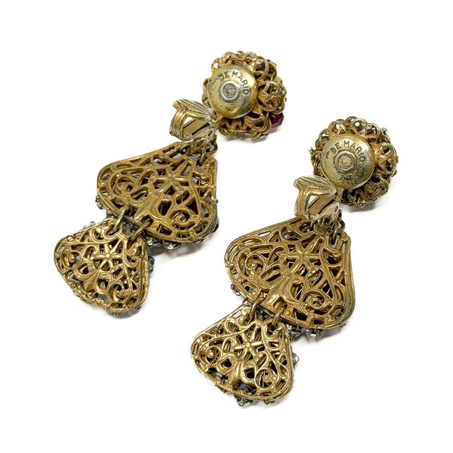 Vintage Red Glass Bead and Rhinestone Drop Earrings by Robert DeMario, 1950s, Set of 2 For Sale - Image 10 of 11