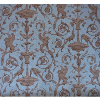 Thibaut "Renaissance" Designer Linen Fabric in Blue with Griffins- By the Yard For Sale