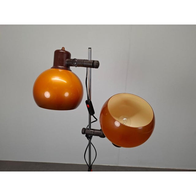 Metal Mid-Century Hungarian Orange and Chrome Double Globe Floor Lamp, 1970s For Sale - Image 7 of 18