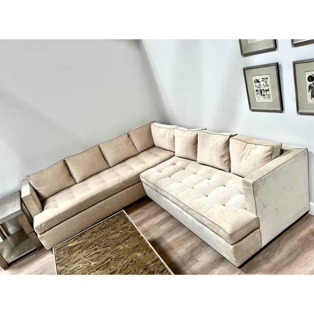 Nancy Corzine Custom ‘Marina’Linen Velvet Sectional Couch Chairish