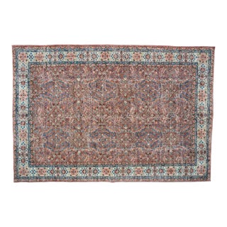 Vintage Rug, Faded Brick Red & Blue All-Over Floral, Kerman Style – 6'8" X 9'9" For Sale