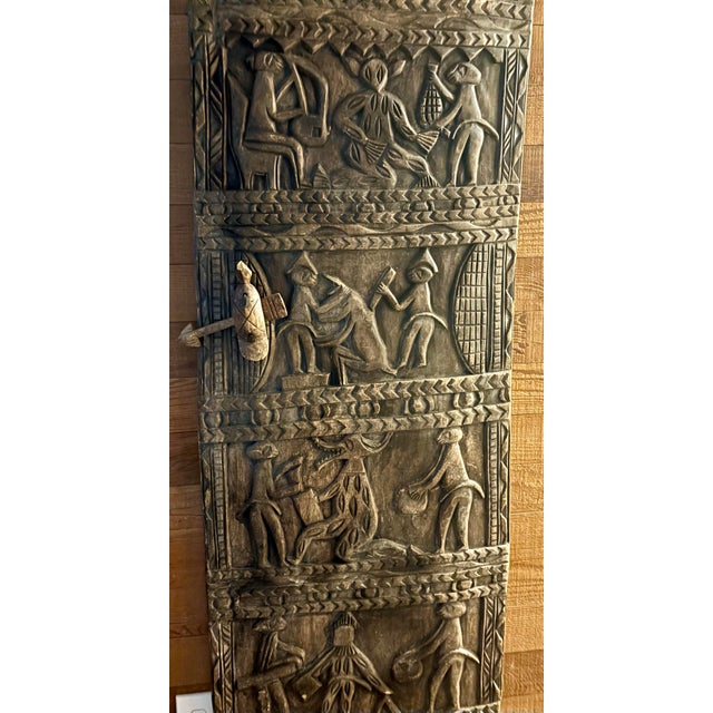 (Circa1880-1950) Hand Carved From Single Slab of Yoruba Art Nigerian Tribal African Dogon Door Panel For Sale - Image 4 of 6
