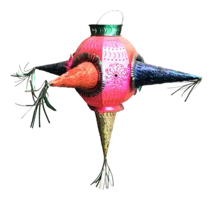 Vintage Christmas Holiday Mexico Punched Tin Pinata Party Lantern