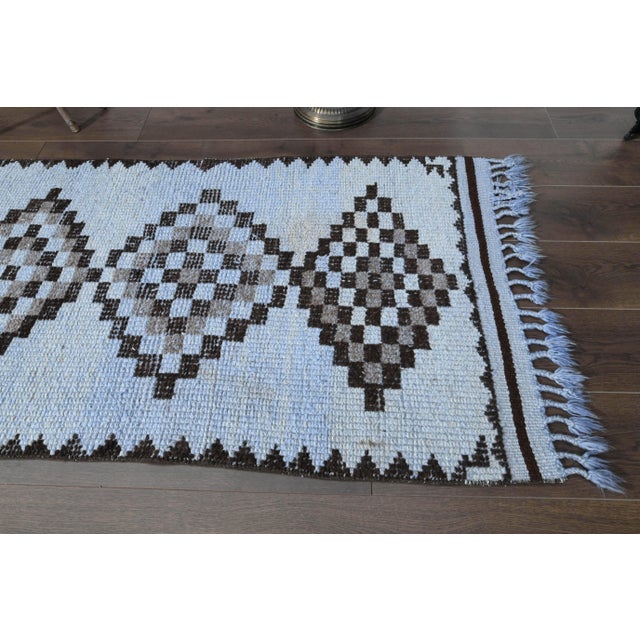 1970s Vintage Turkish Oushak Handmade Wool Cotton Blue Runner Rug For Sale - Image 11 of 11