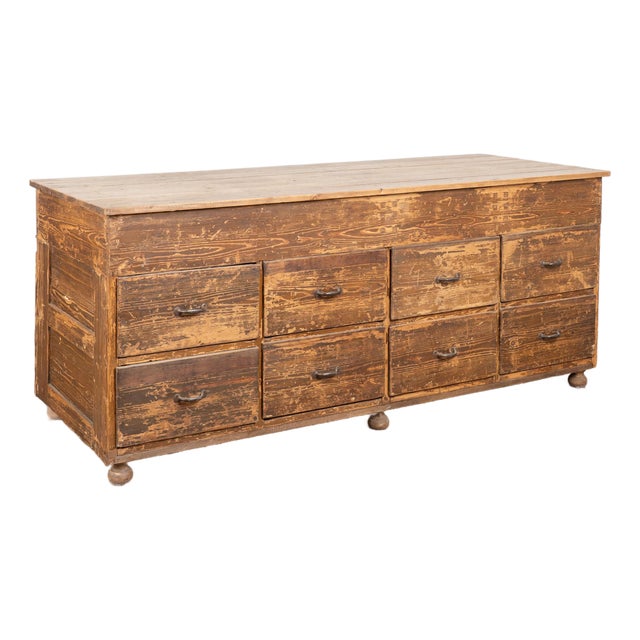 Early 20th Century Hungarian Pine Apothecary Counter With Eight Drawers For Sale