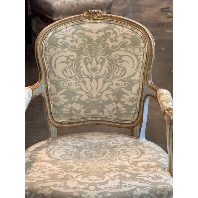 Pair of 19th Century Italian Painted and Parcel-Gilt Armchairs For Sale - Image 6 of 12
