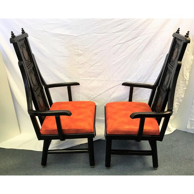 Rustic Vintage Carved and Pierced Fantasy Chairs Made in India- Set of 4 For Sale - Image 3 of 13