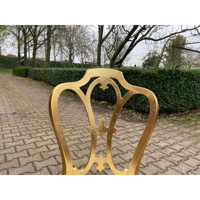 French 1950 French Louis XVI Gold Damask Side Chairs – Pair For Sale - Image 3 of 14