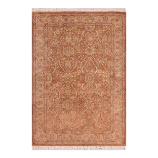 Shabby Chic Floral 1990's Brown/Beige Wool Rug - 4'7'' X 6'11'' For Sale