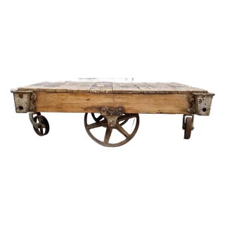 Antique Industrial Factory Cart Coffee Table For Sale