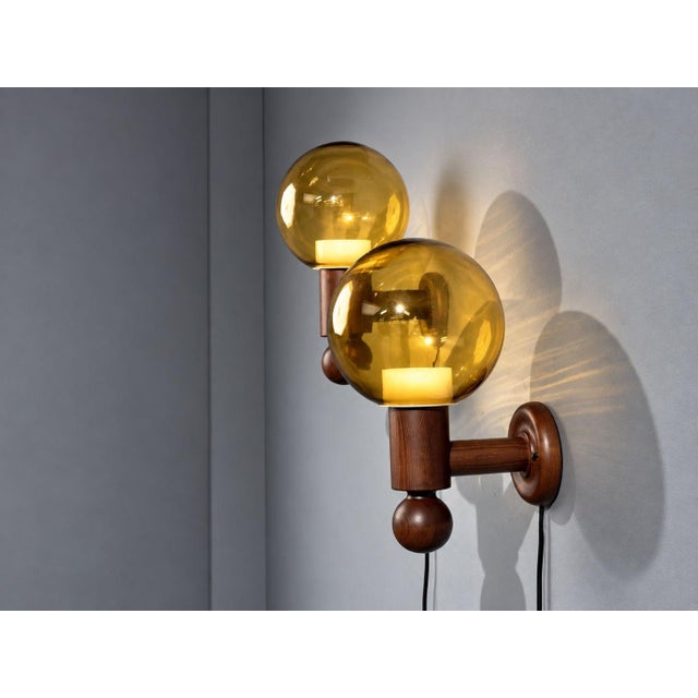 1960s Luxus Vittsjö, Impressive Wall Sconces, Dark Pine, Tinted Glass - Pair For Sale - Image 4 of 12