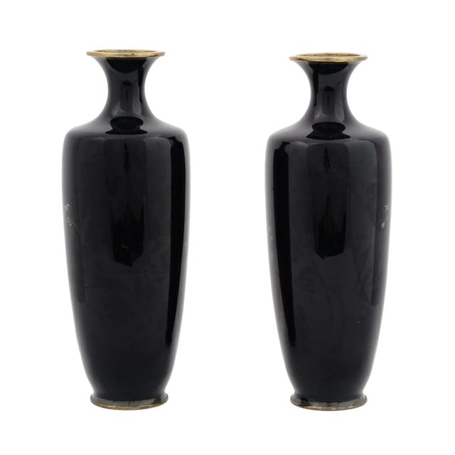 Late 19th Century Late 19th Century Pair of Meiji Japanese Era Black Cloisonne Enamel Wisteria and Bird Vases For Sale - Image 5 of 5