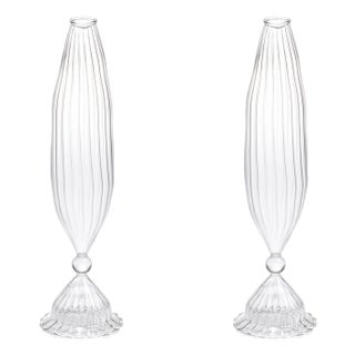 Flo 2-Piece Set Optic Glass Vases, 12" For Sale