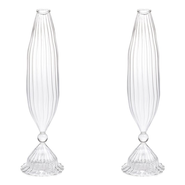 Flo 2-Piece Set Optic Glass Vases, 12" For Sale