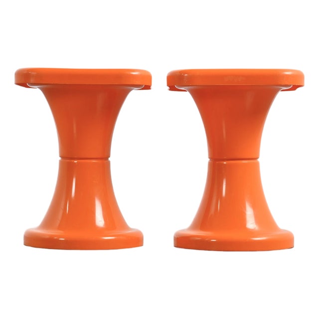 Orange Tam Tam Stools by S.E.L.U.P., 1970s, Set of 2 For Sale