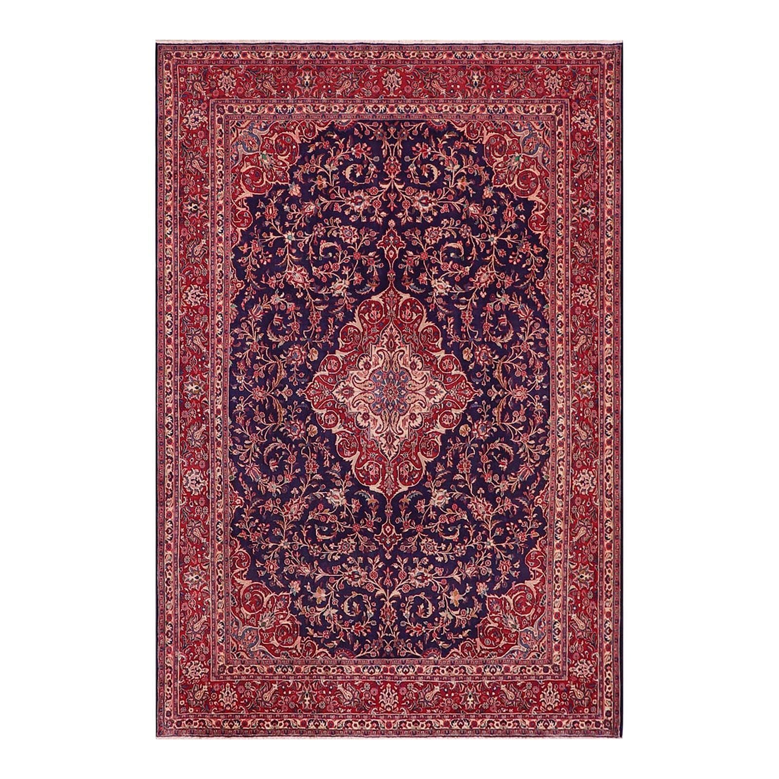 Shabby Chic Persian Kashan Blue/Red Wool Rug - 9'8'' X 12'10'' | Chairish