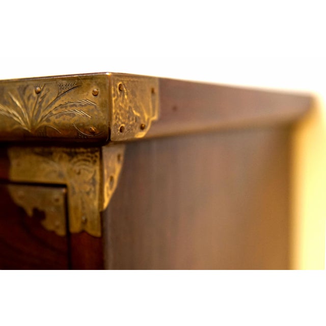 Brass 19th Century Antique Korean Elm Wood and Brass Tansu Chest For Sale - Image 8 of 13