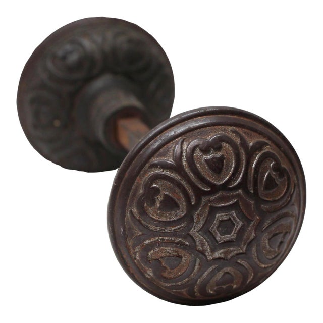 Wrought Iron Yale & Towne Five Fold Florian Door Knobs For Sale
