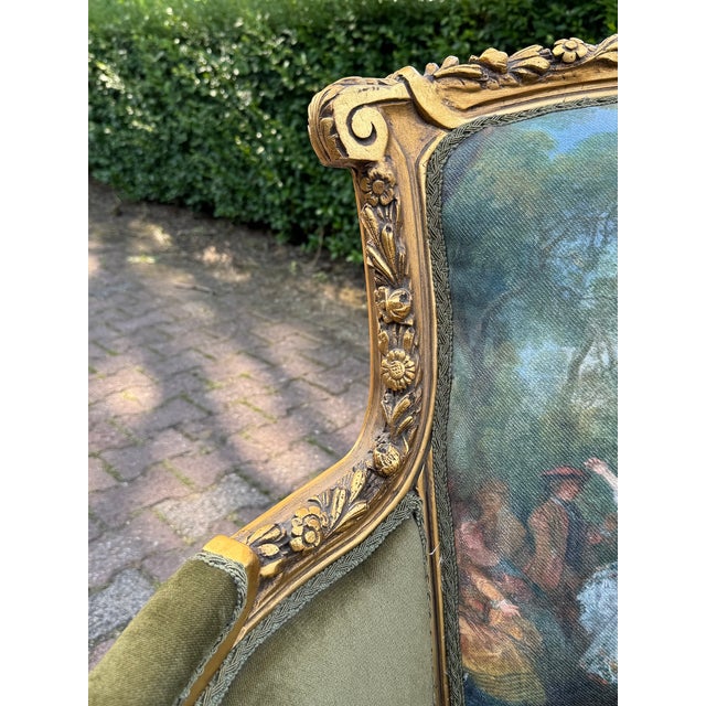 Green 1960s French Louis XVI Gold Beech Green Velvet Loveseat 1 Pc For Sale - Image 8 of 13