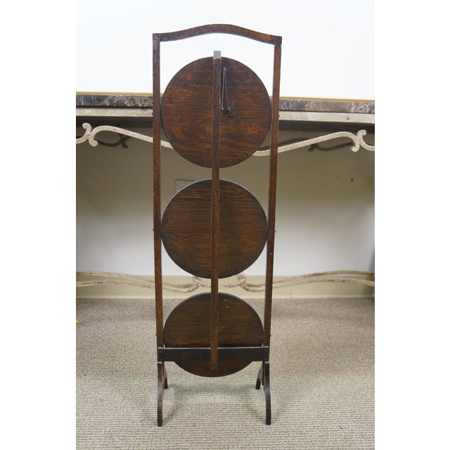 Antique Victorian Quartersawn Oak 3 Tier Folding Cake Pie Stand Display 35" For Sale - Image 10 of 14