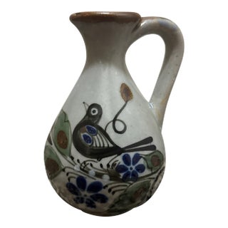 1970s Mexican Pottery Bud Vase Black Bird For Sale