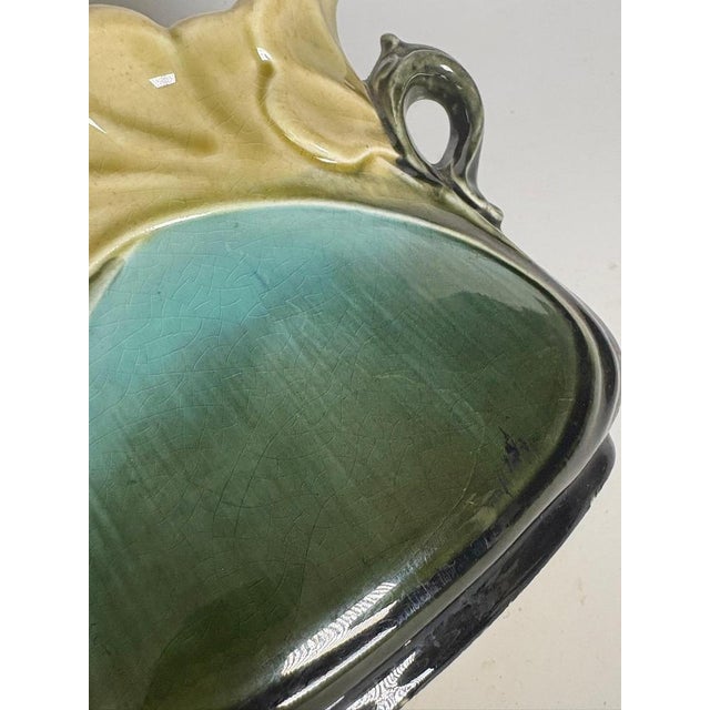 Art Nouveau Majolica Cachepot with Green and Blue Floral Decorations, France For Sale - Image 14 of 18