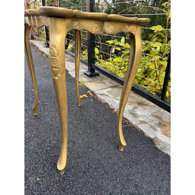 Vintage Italian Gilt Painted Wood Nesting Tables With Etched Floral Tops, Set of 2 | Made in Italy For Sale - Image 9 of 15