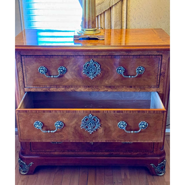 Brown Pair (2) Henredon Three Drawer Chests of Drawers-Nightstands Gorgeous Bookend Matched Wood For Sale - Image 8 of 12