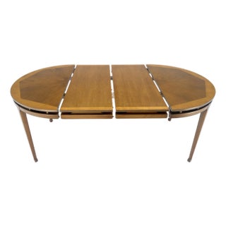 Banded Top Round Walnut Mid Century Modern Dining Table 2 Leaves For Sale