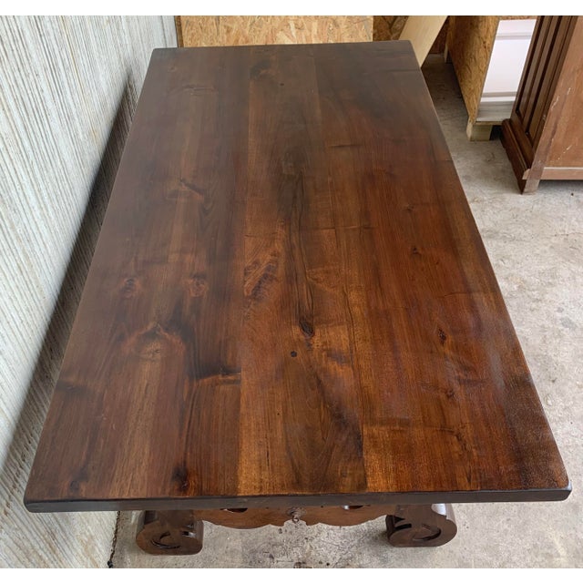 Late 19th Century 19th Century Walnut and Wrought Iron Desk With Two Drawers and Lyre Legs For Sale - Image 5 of 13