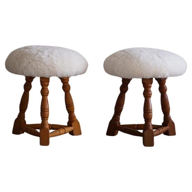 Set of Danish Modern Tripod Stools with Lambswool Seats, 1950s For Sale - Image 17 of 17