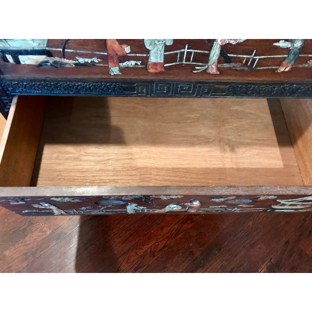 Wood 1900s Antique Chinese Inlaid Stone Camphor Wood Chest of Drawers For Sale - Image 7 of 12