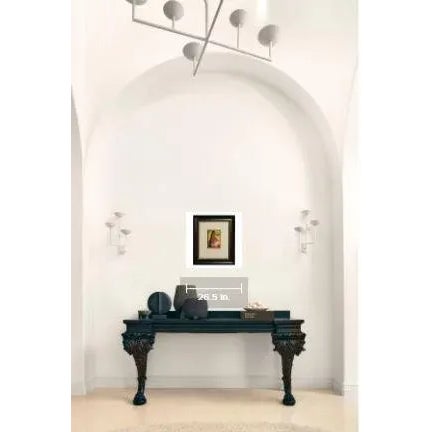 Colorful watercolor portrait of seated female in a pink and orange striped dress by Mexican artist, Nadine Mayes. Signed...