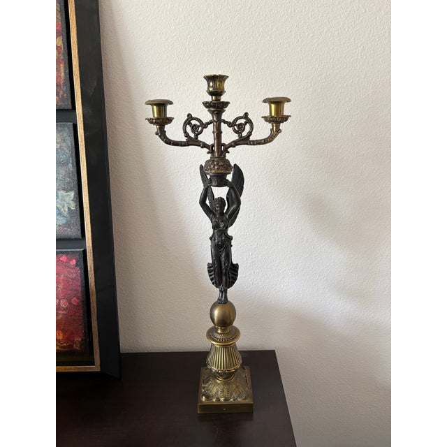 Bronze Mid 20th Century Pair of 24" Classical Revival Figural Candelabra W/ Gilt Accents For Sale - Image 8 of 8