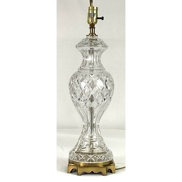 Transparent Rare, Large, Waterford Crystal- Table Lamp-Diamond Quilt, Cast Brass Footed Base For Sale - Image 8 of 12