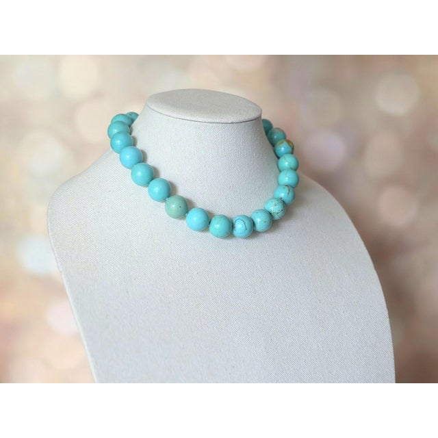 Early 21st Century Genuine Mexican Sonora Turquoise Beaded Necklace With Karl Lagerfeld Logo Clasp For Sale - Image 5 of 9