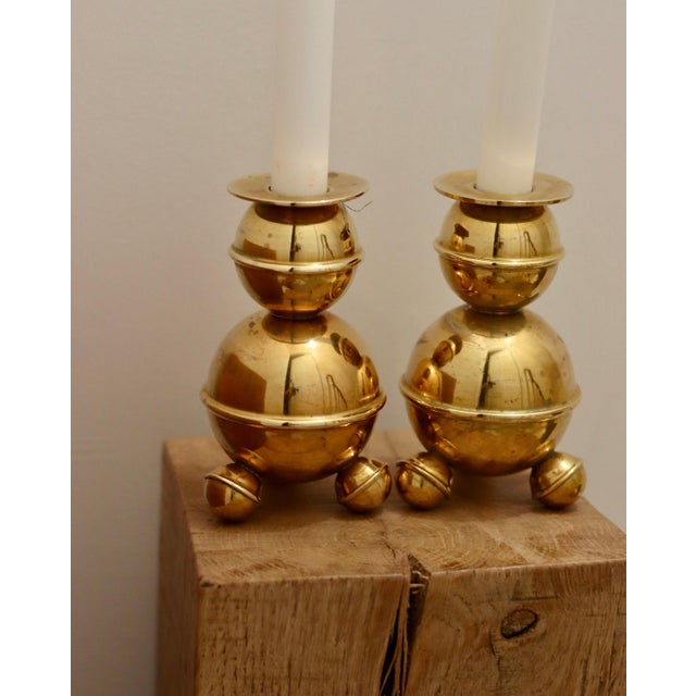 Gold Mid-Century Swedish Brass Candleholders from ALB Lindström, Eskiltuna, Set of 2 For Sale - Image 8 of 8