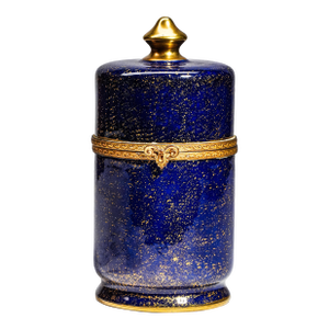 1950s Beautiful Hand Painted Le Tallec Vintage French Porcelain Blue and Gold Jar Box Home Decor