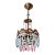 Vintage Brass Crown Chandelier With Hand-Painted Pink and Ice Blue Crystal Prisms For Sale