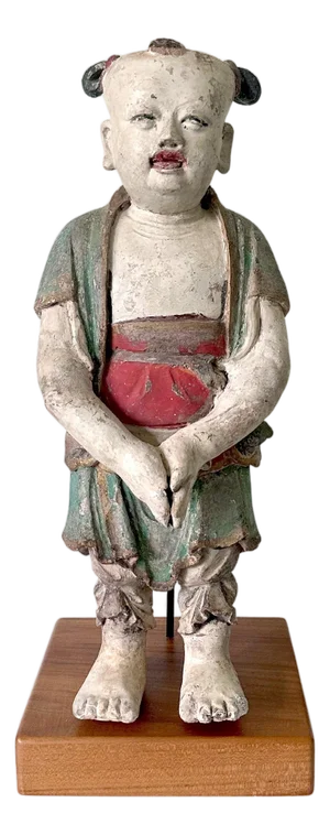 18th Century Korean Buddhist Boy Attendant Figure Dongja Joseon Dyasty