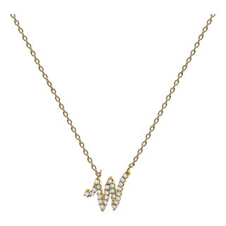10K Yellow Gold Diamond Accent "W" Initial Script Style Pendant Necklace For Sale