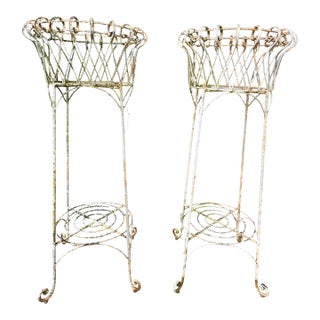 Pair of Antique French Iron Wire Flowerpot Stands Jardinieres, For Sale