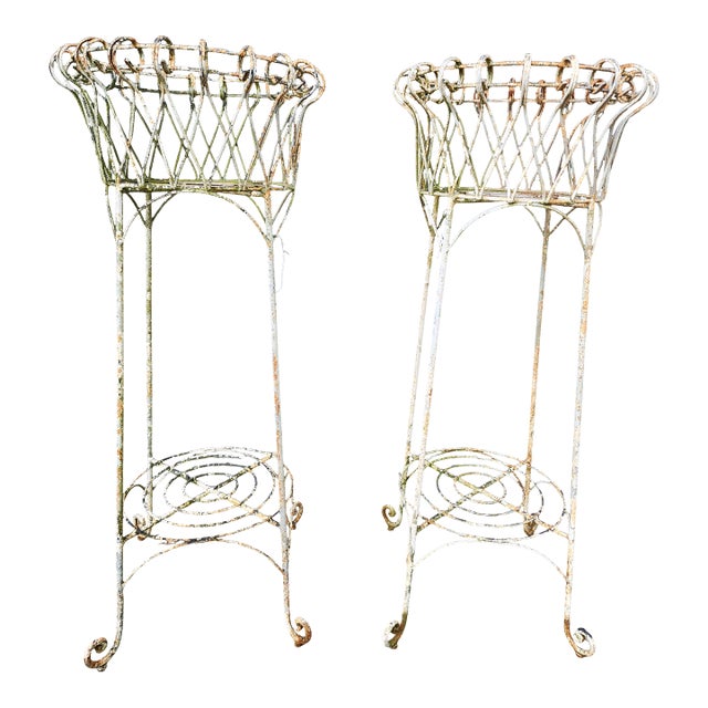 Pair of Antique French Iron Wire Flowerpot Stands Jardinieres, For Sale