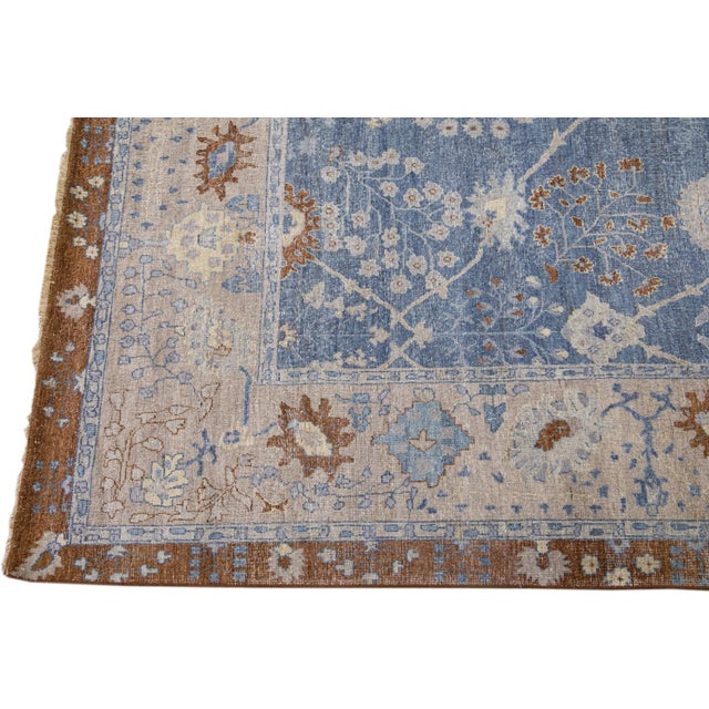 Blue Apadana's Artisan Collection Handmade Allover Designed Wool Rug For Sale - Image 4 of 11